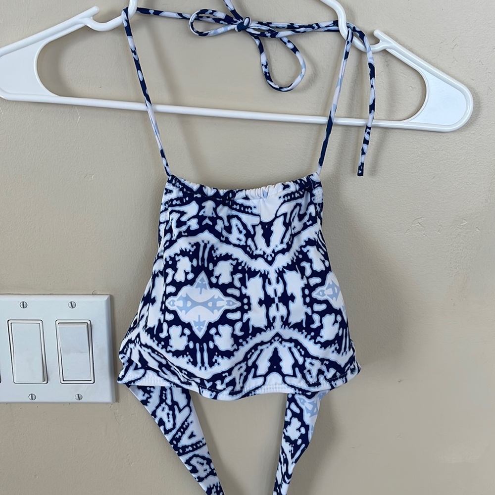 Blue & white swim suit top. Size medium